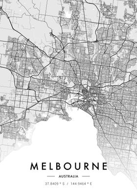 Melbourne City Map White