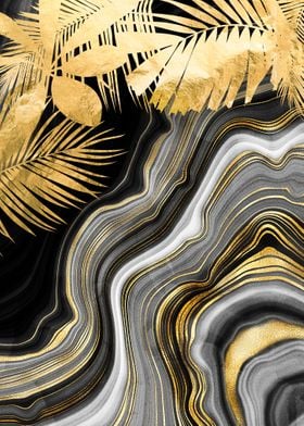 Gold palm Black marble