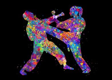 Taekwondo fight watercolor