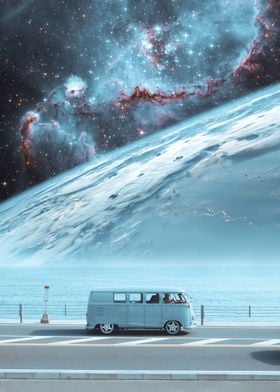 Space pastel boho blue van