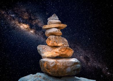 Rock tower and milky way