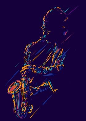Jazz saxophonist lineart