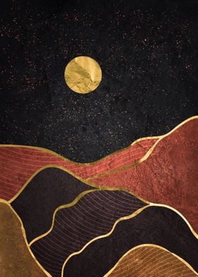 Gold landscape with moon