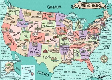 USA Map in Vibrant Colors