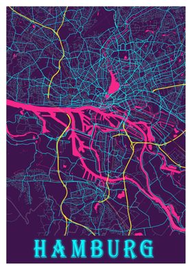 Hamburg City Neon Map 