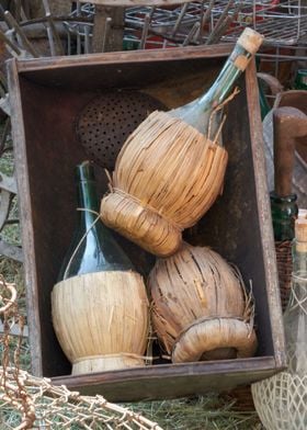 old empty wine bottles in 