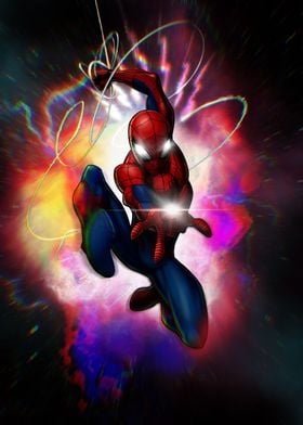 Displate - Poster en Métal - Monté sur Aimant - Marvel - Miles Morales Game  - Neon - Taille M - 32x45cm - Matt