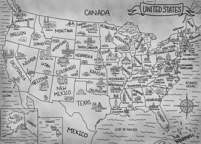 United States Gray Map