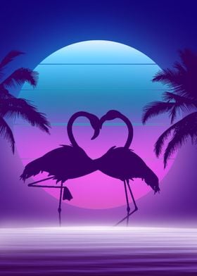 synthwave love flamingo