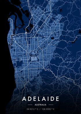 Adelaide City Map Blue