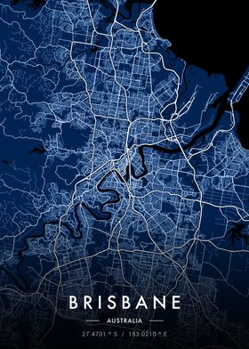 Brisbane City Map Blue