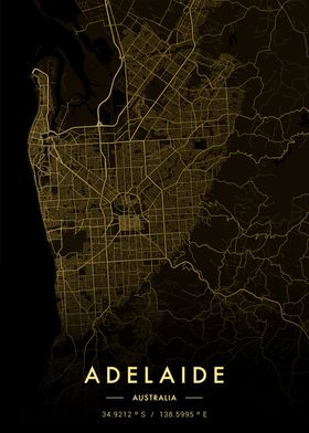 Adelaide City Map Gold