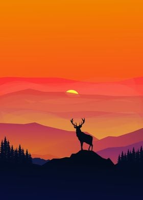 Sunset and Deer