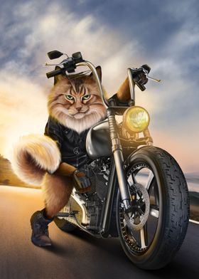 'Fluffy Cat Ride Motorbike' Poster by Fox Republic | Displate