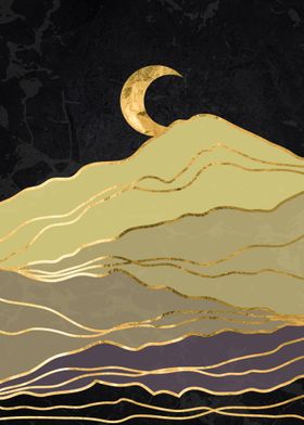 Gold landscape with moon