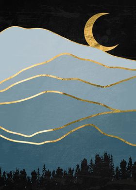 Gold landscape and Moon