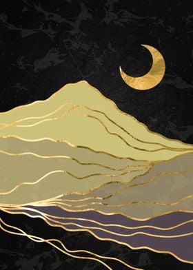 Gold landscape and Moon