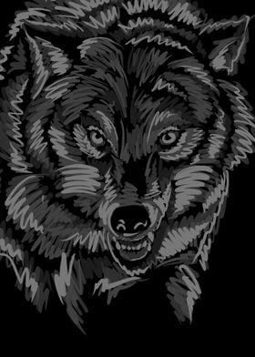 Wolf doodle grayscale