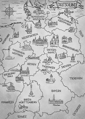Deutschlandkarte Grau