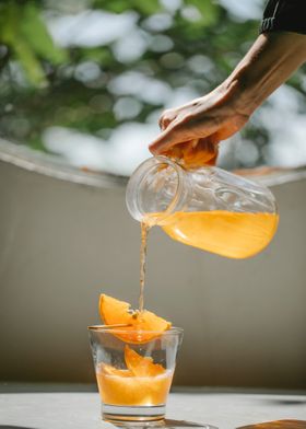 glass orange fruit water