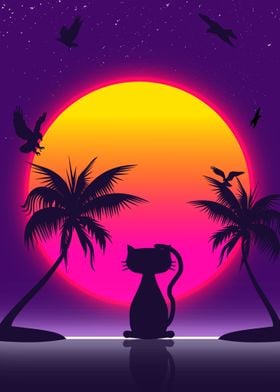 80s Retro Cat Silhouette