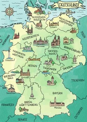 Aquarell Deutschland Karte