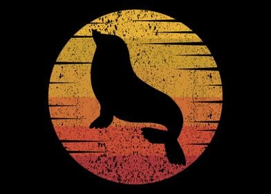 Sea Lion Retro Sunset Seal