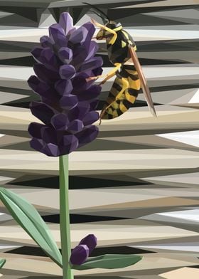 Low Poly Wasp On Lavender