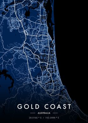 Gold Coast City Map Blue