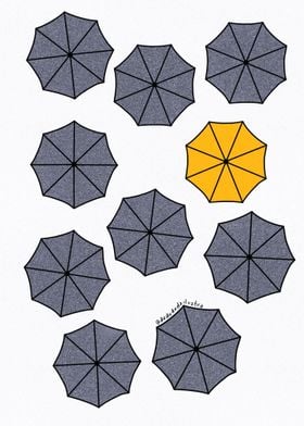 One yellow umbrella