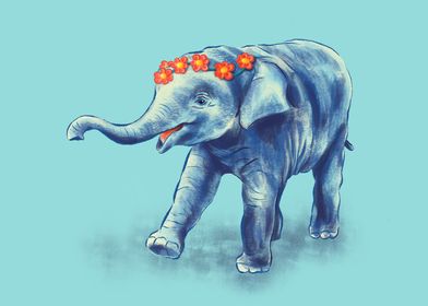 Cute Elephant With Flowers