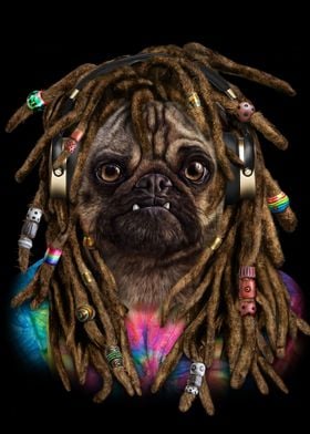 Pug Dog with Dreadlocks