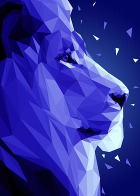 lion low poly blue