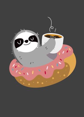 Sloth On Donut With Cup Of