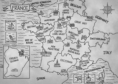 Gray France Map