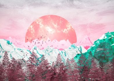 Pink snowy mountains