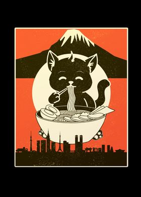 Vintage Ramen Cat Japanese