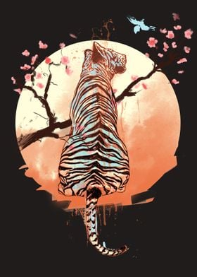 Tiger at sakura tree 