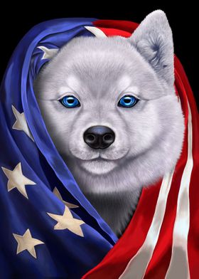 White Akita USA Patriot