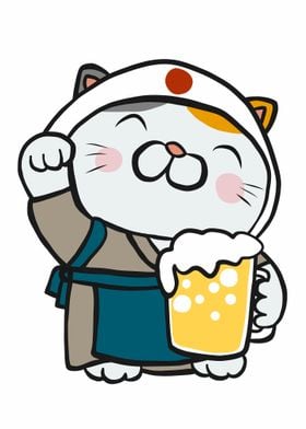 Lucky cat with beer