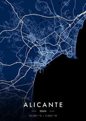 Alicante City Map Blue