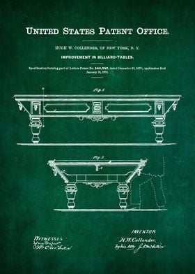 32 Pool Table Patent 1872