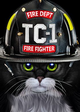 Tuxedo Cat Firefighter