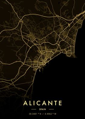 Alicante City Map Gold