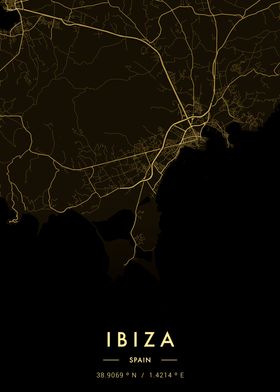 Ibiza City Map Gold