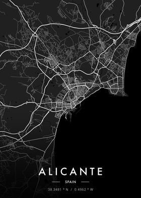 Alicante City Map Dark