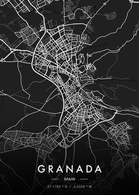 Granada City Map Dark