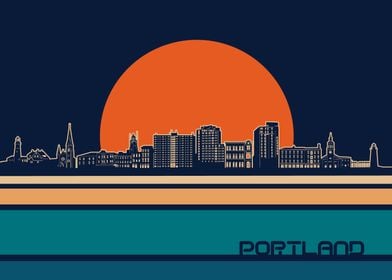 portland me skyline retro
