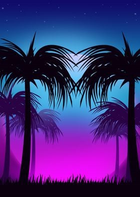 synthwave palm sunset