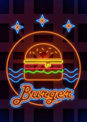 Burger neon sign glowing